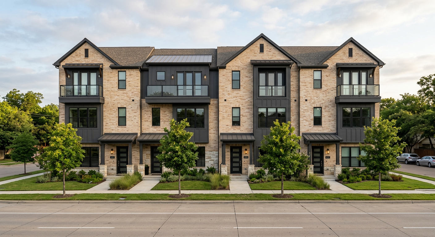 Modern residential community with landscaped grounds